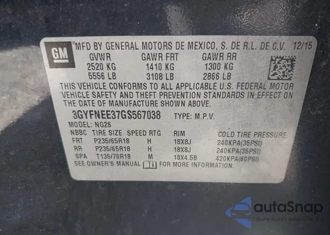 2016 Cadillac Srx Luxury Collection из США, поврежденный, VIN 3GYFNEE37GS567038